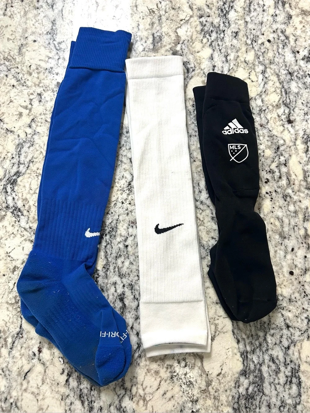 Youth Athletic Soccer Socks - Blue, White, Black (Nike & Adidas)